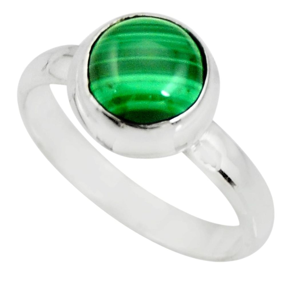 925 silver 3.65cts natural green malachite round solitaire ring size 7 r26384