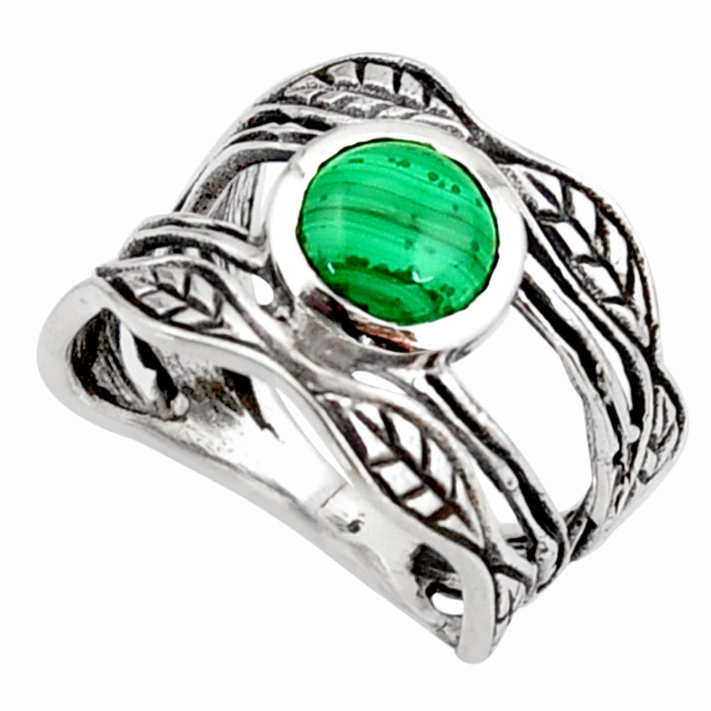925 silver 3.01cts natural green malachite solitaire leaf ring size 7.5 r36976