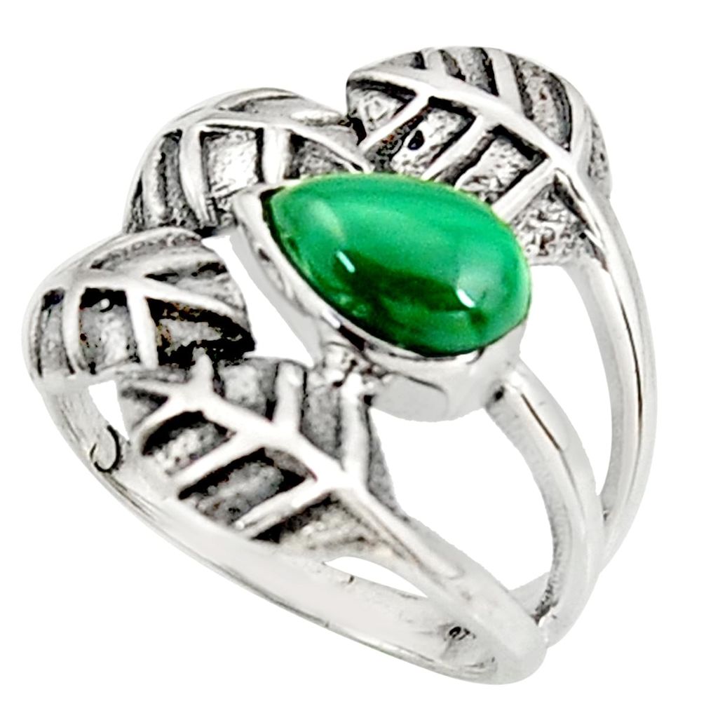 925 silver 2.00cts natural green malachite solitaire leaf ring size 7 r37073
