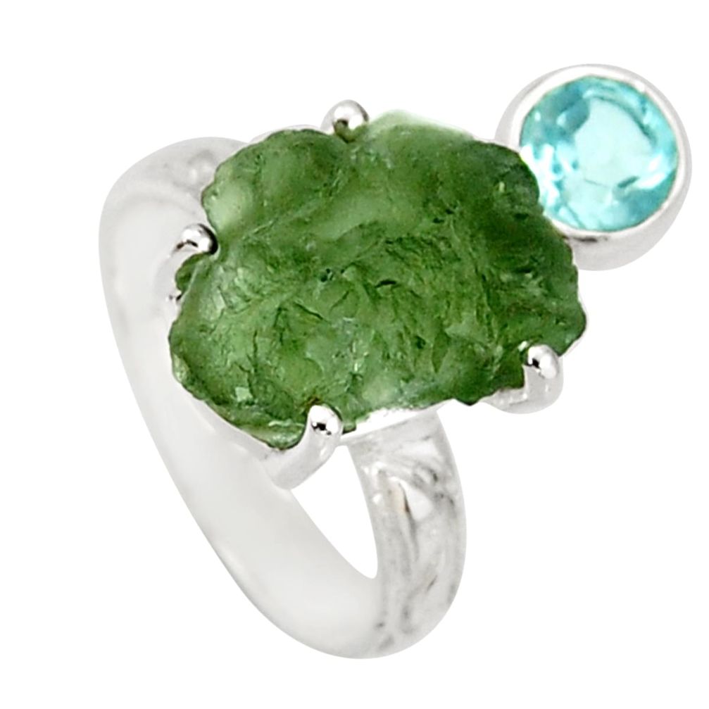 925 silver 8.54cts natural green moldavite (genuine czech) ring size 7 r38345