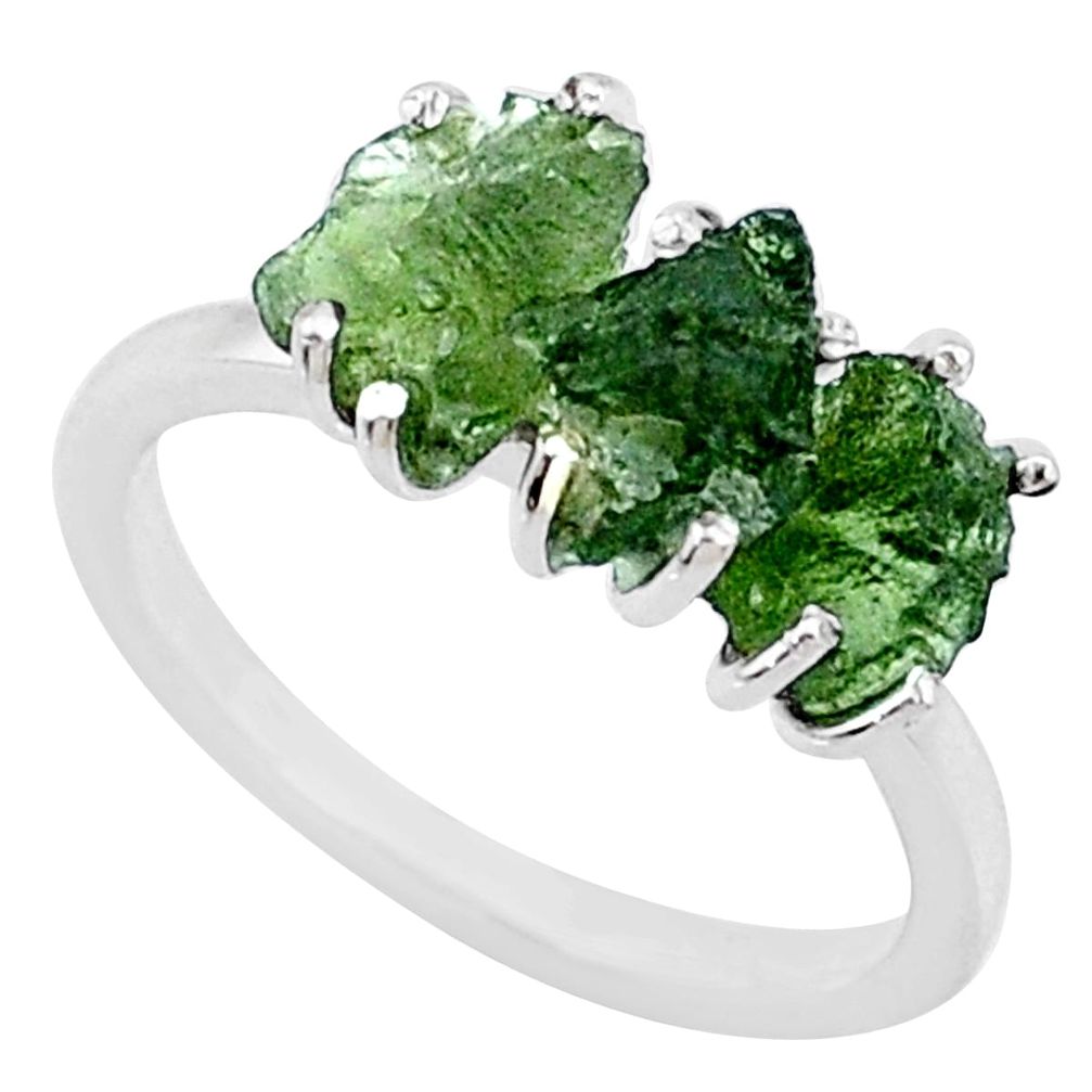 925 silver 8.33cts natural green moldavite (genuine czech) ring size 8 r71986