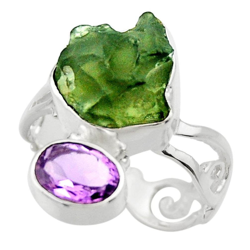 925 silver 7.04cts natural green moldavite amethyst solitaire ring size 7 r29490
