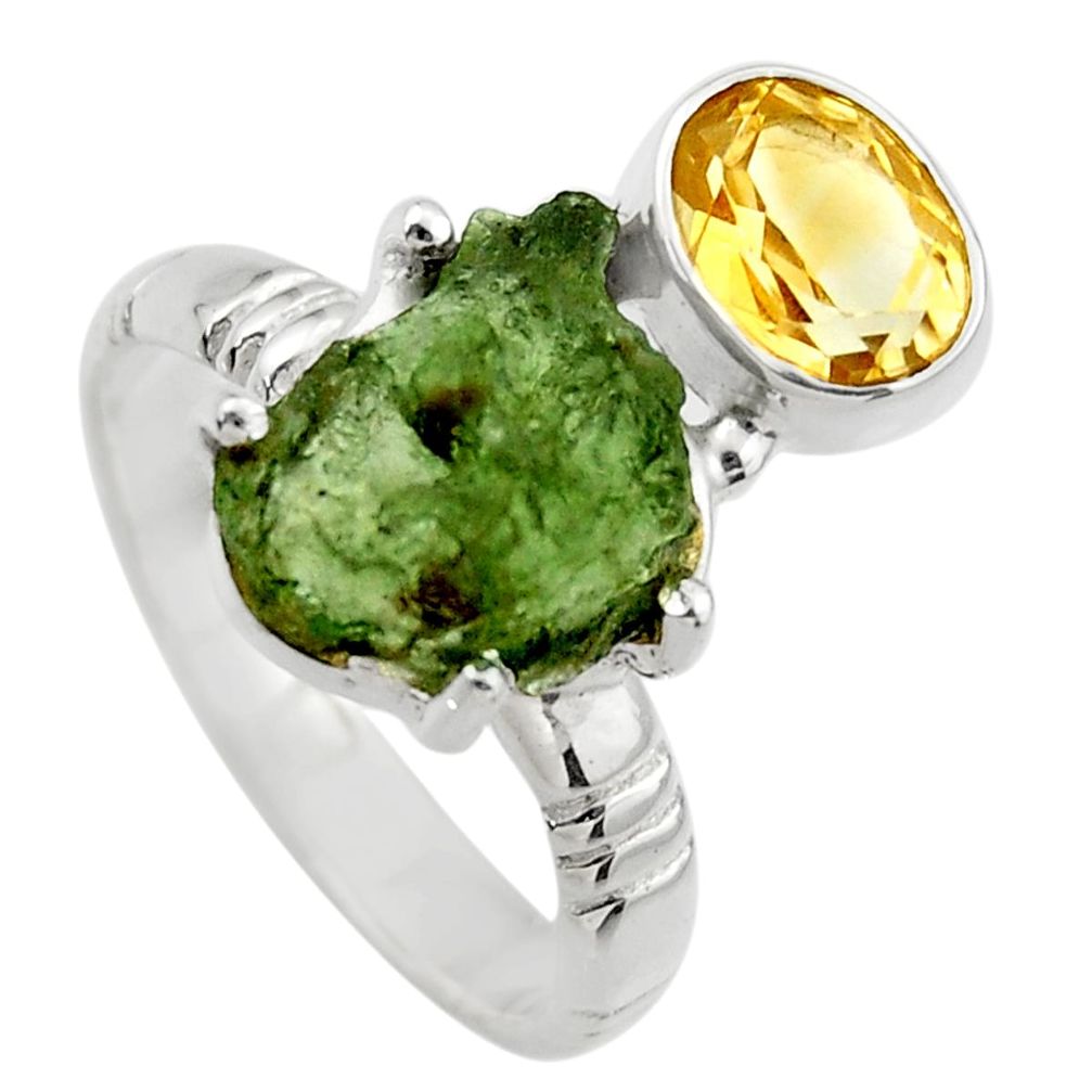 925 silver 8.18cts natural green moldavite citrine solitaire ring size 8 r29485