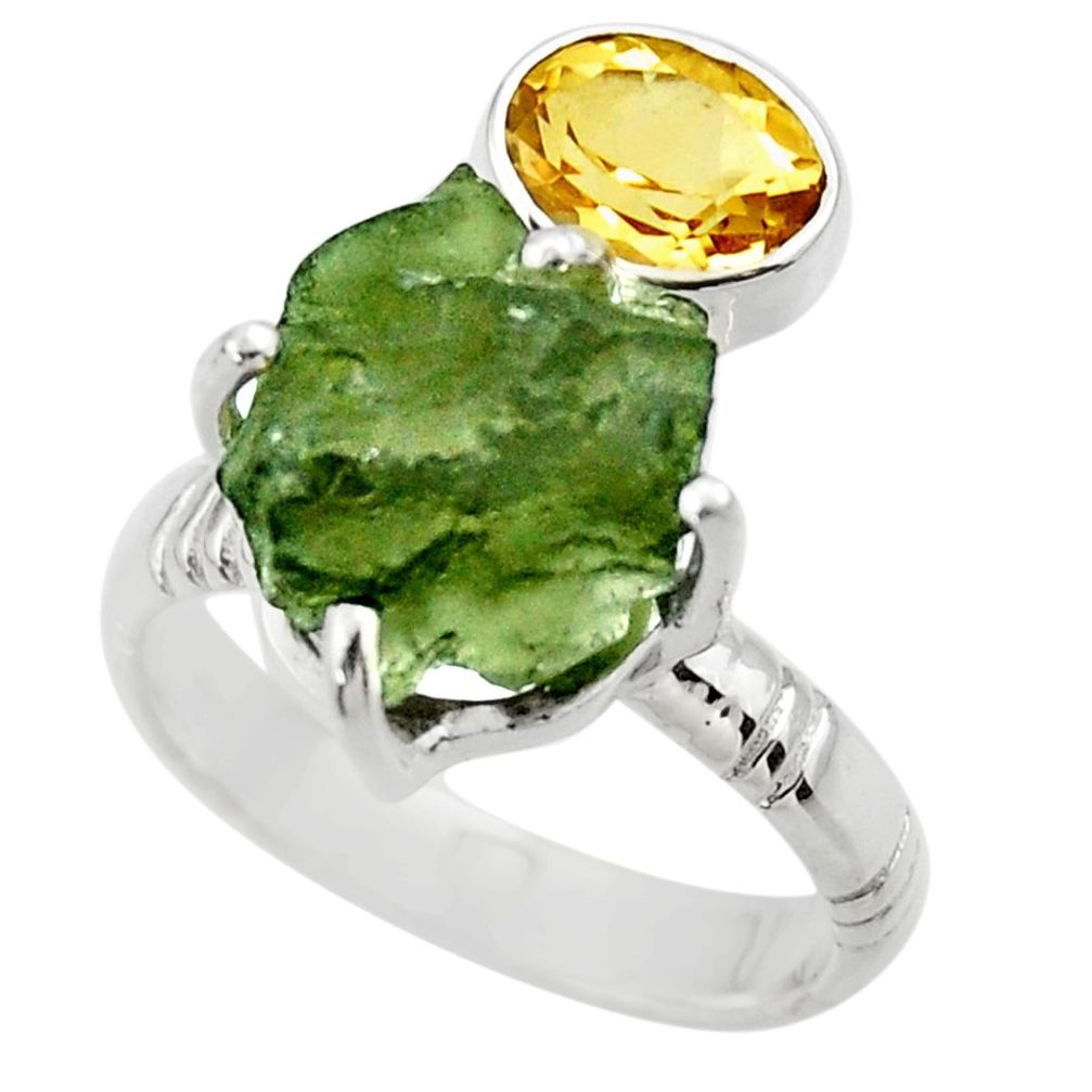 925 silver 9.65cts natural green moldavite citrine solitaire ring size 8 r29511
