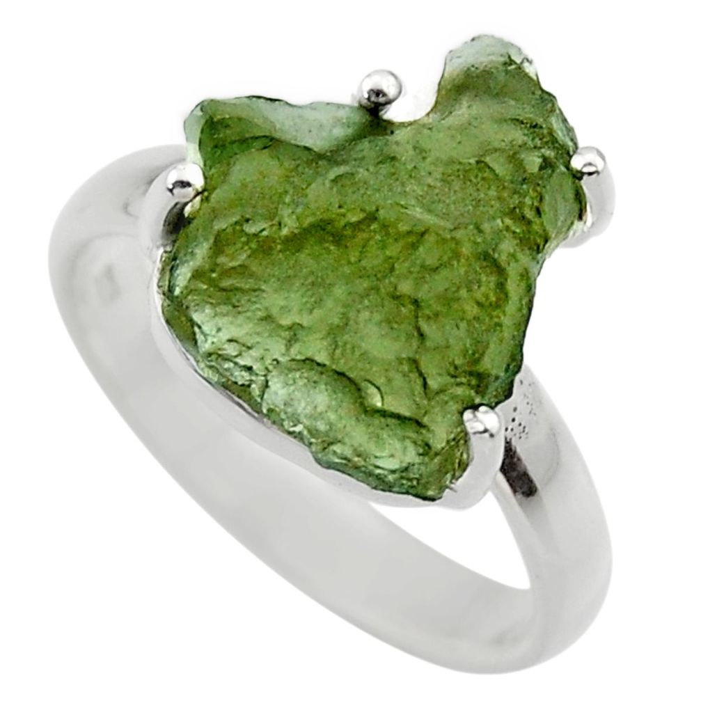 925 silver 6.75cts natural green moldavite fancy solitaire ring size 8.5 r29429