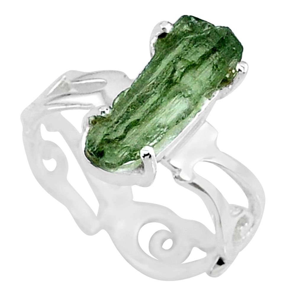 925 silver 4.83cts natural green moldavite fancy solitaire ring size 6.5 r71828