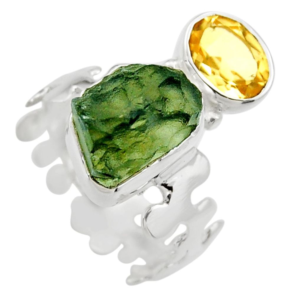 925 silver 7.79cts natural green moldavite fancy solitaire ring size 6 r29498