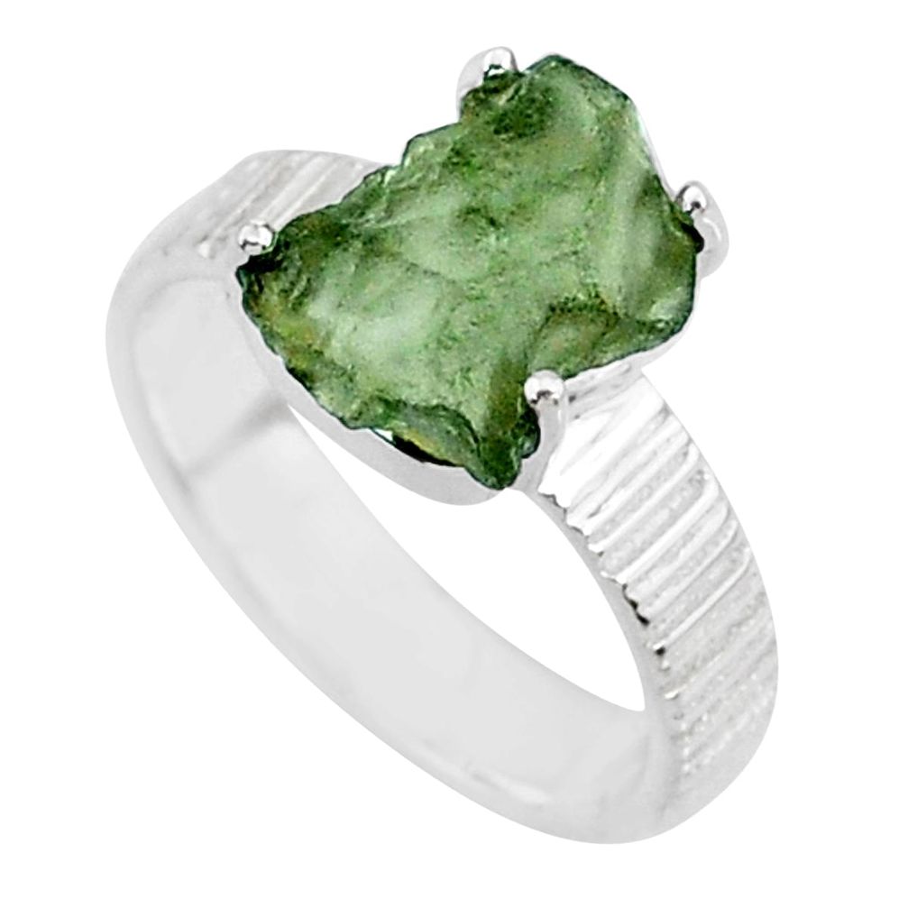 925 silver 5.57cts natural green moldavite fancy solitaire ring size 6 r71820