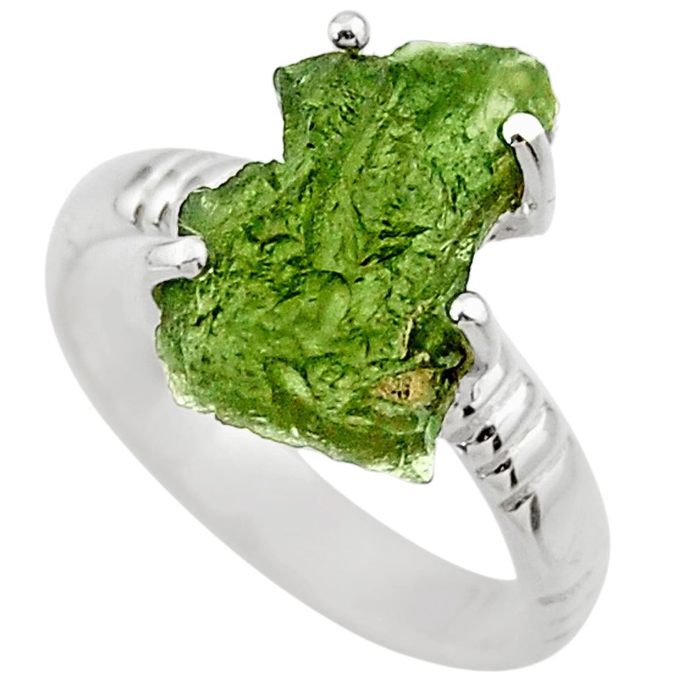 925 silver 6.72cts natural green moldavite fancy solitaire ring size 7 r29457
