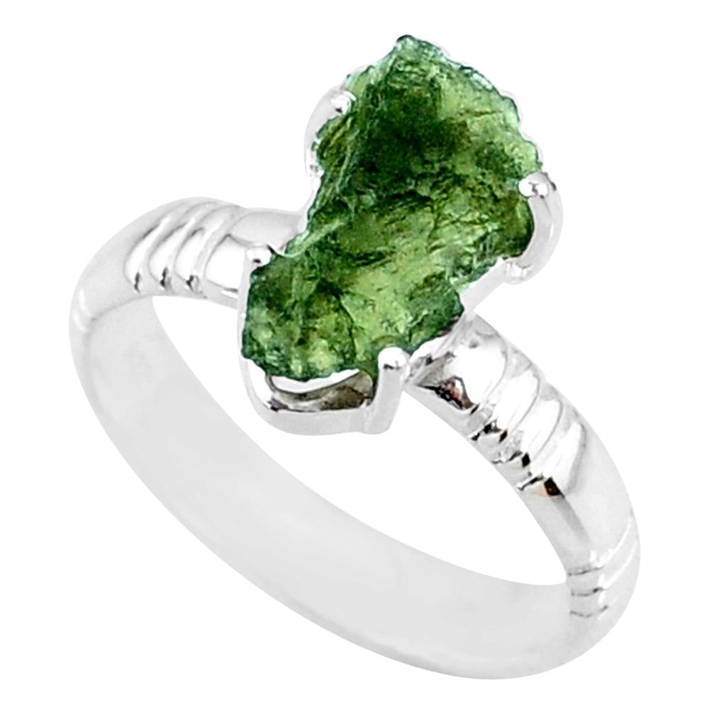 925 silver 5.06cts natural green moldavite fancy solitaire ring size 7 r71808