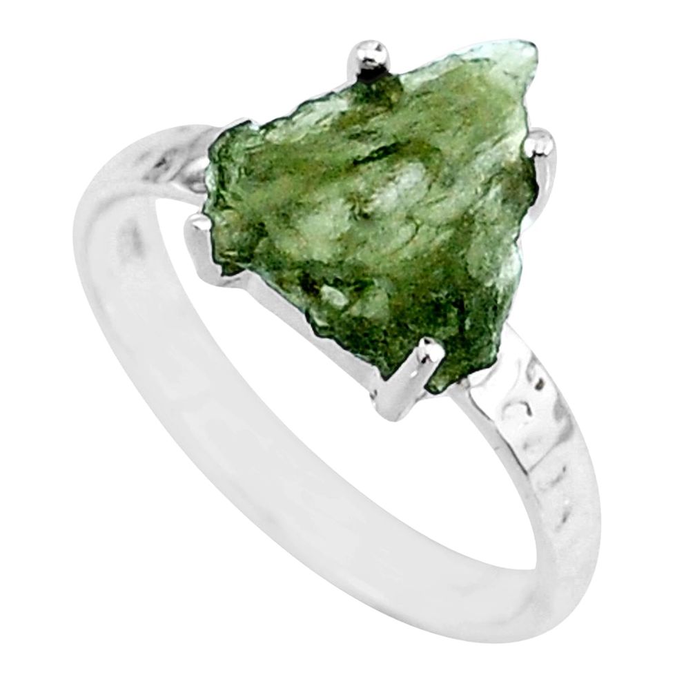925 silver 3.70cts natural green moldavite fancy solitaire ring size 7 r71840