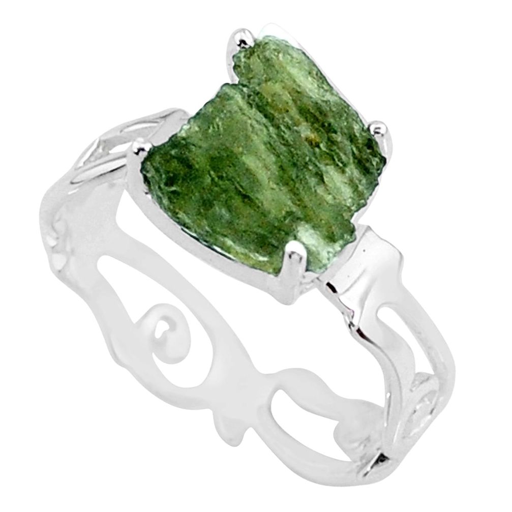 925 silver 4.85cts natural green moldavite fancy solitaire ring size 8 r71812