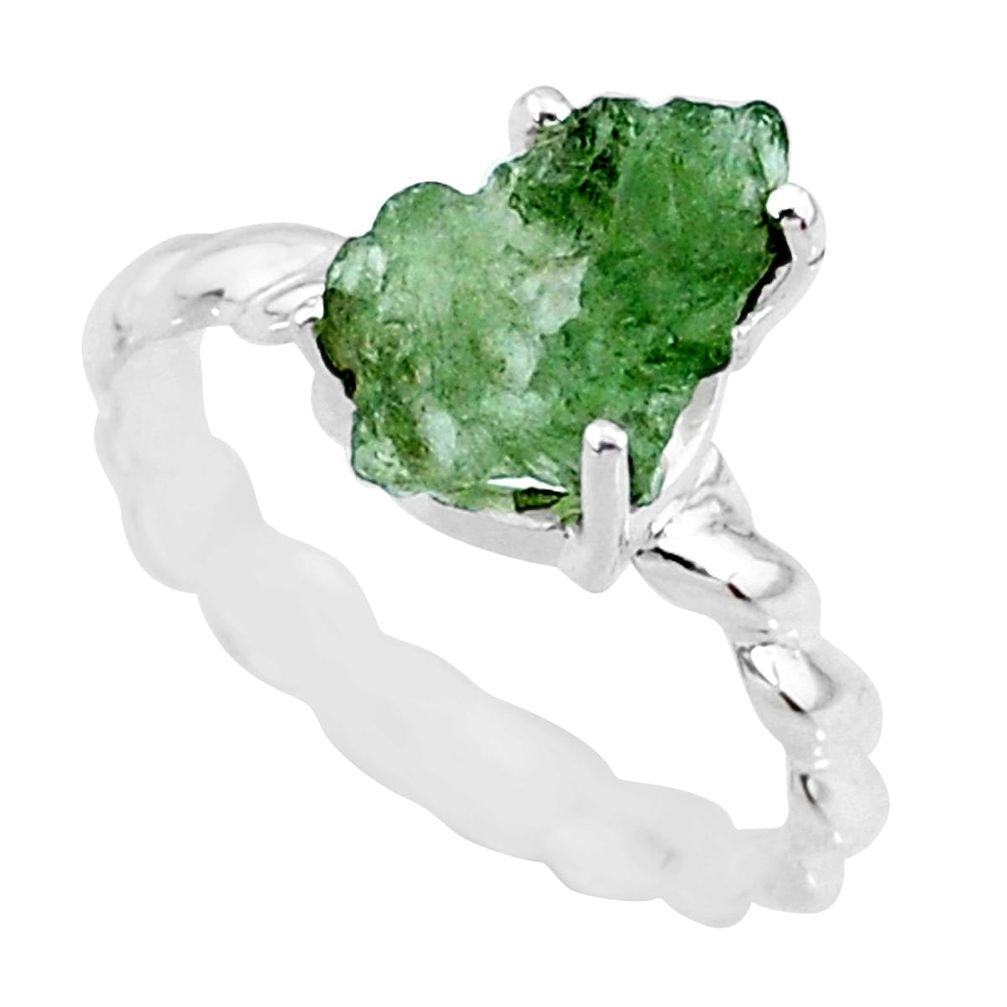 925 silver 4.47cts natural green moldavite fancy solitaire ring size 8 r71816