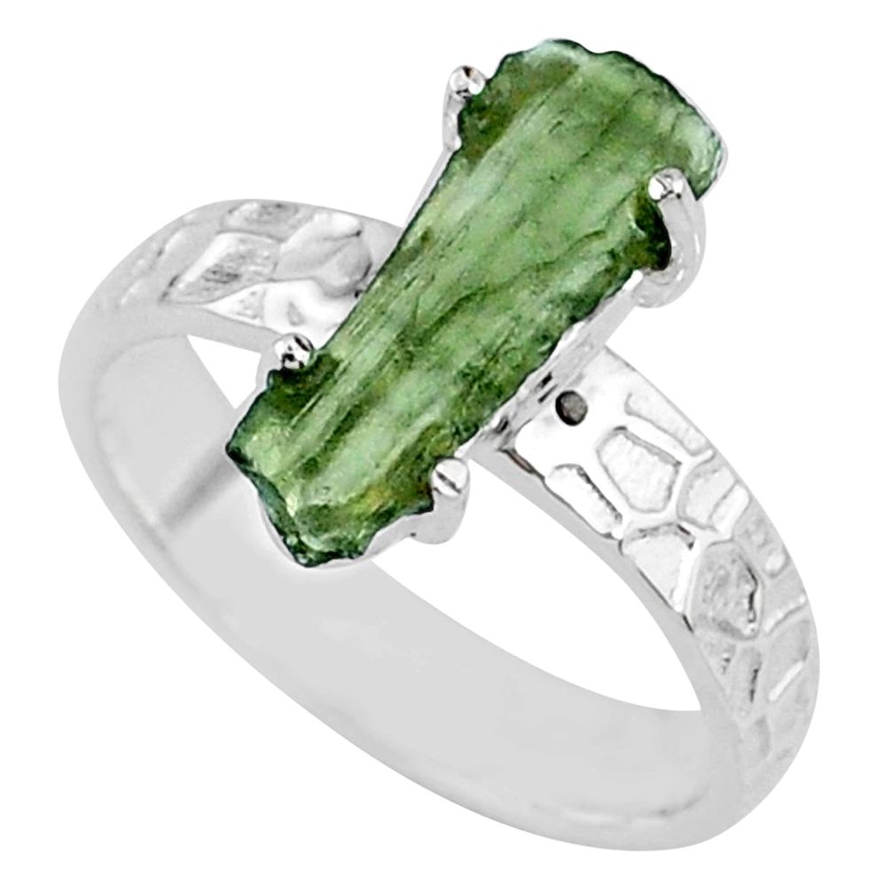 925 silver 6.22cts natural green moldavite fancy solitaire ring size 8 r71834