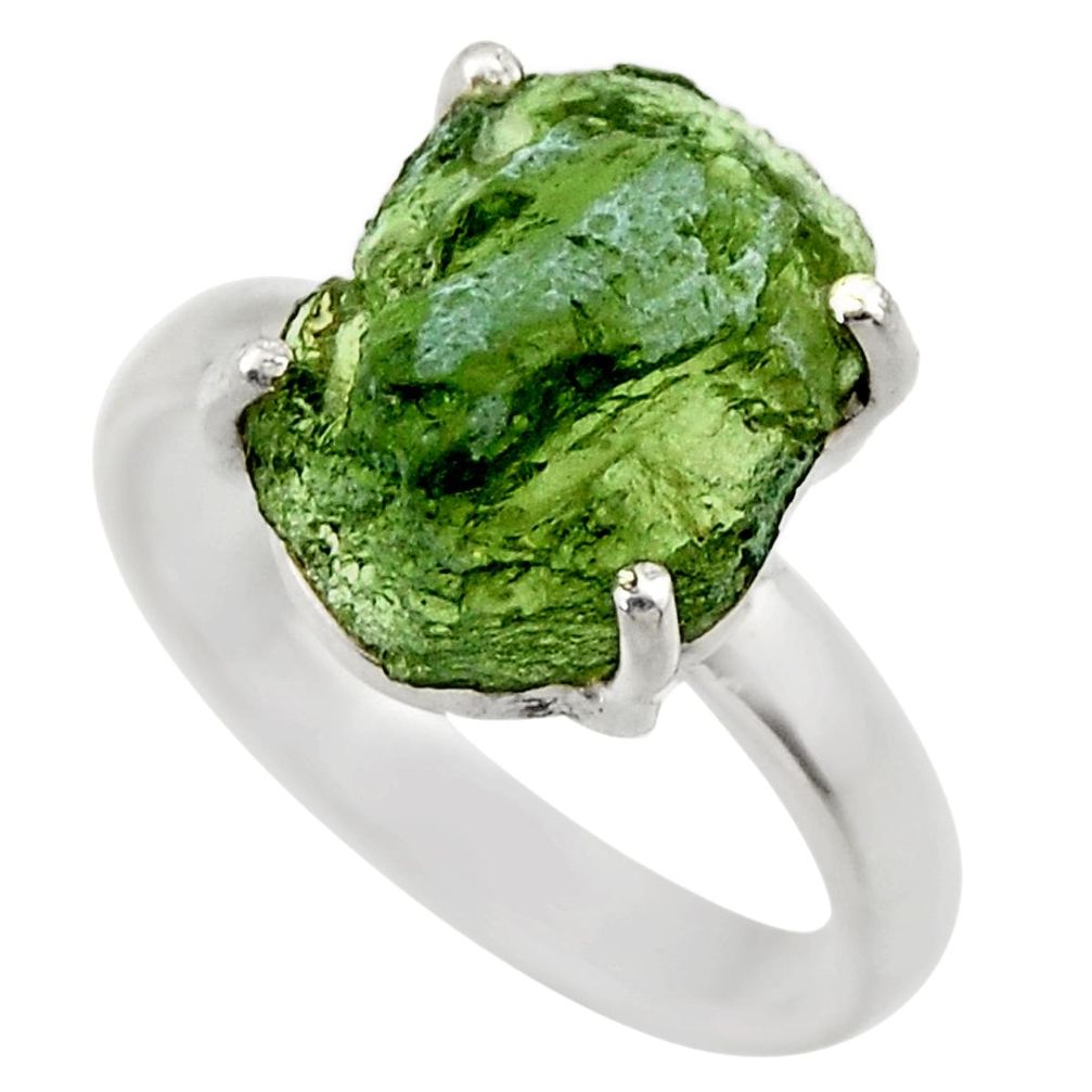 925 silver 7.02cts natural green moldavite fancy solitaire ring size 9 r29444