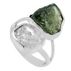 925 silver 9.61cts natural green moldavite herkimer diamond ring size 7 n48624