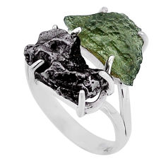 925 silver 9.80cts natural green moldavite meteorite gibeon ring size 8.5 n48664