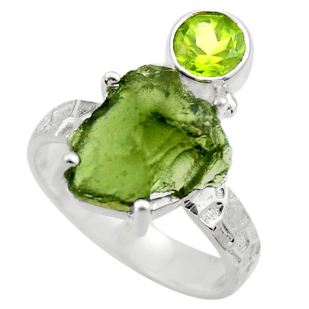 925 silver 8.54cts natural green moldavite peridot solitaire ring size 9 r29494