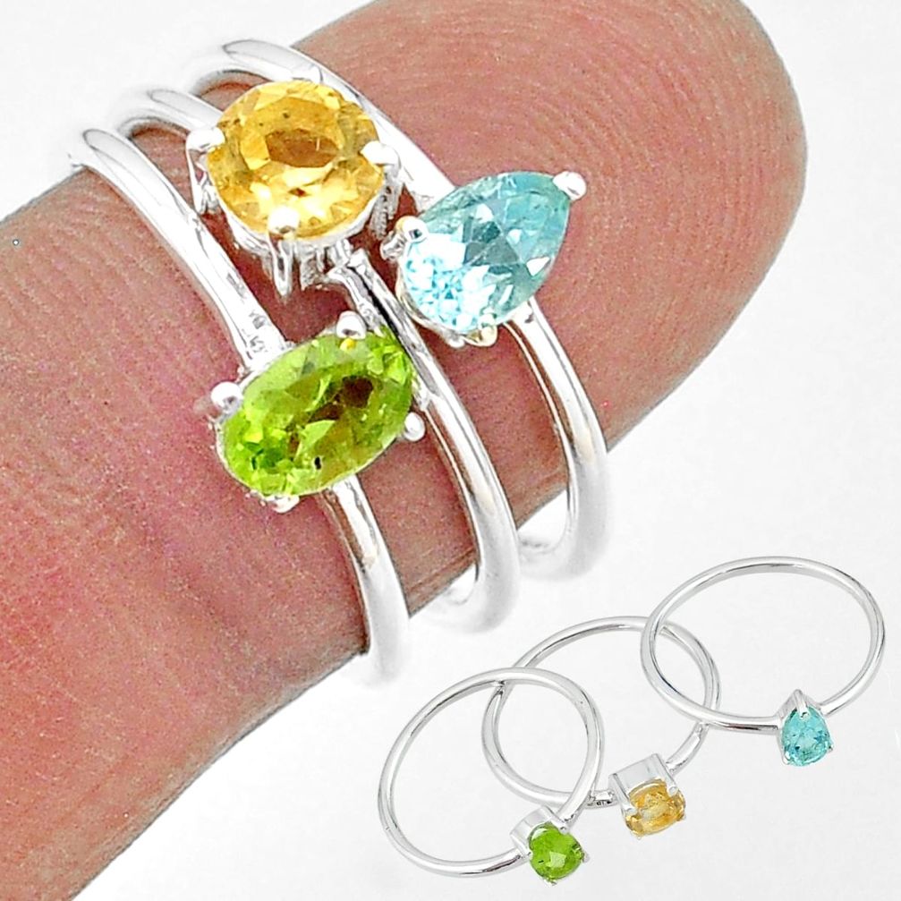 925 silver 2.82cts natural green peridot citrine topaz 3 rings size 7 t17714