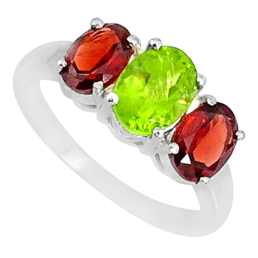 925 silver 5.17cts natural green peridot oval red garnet ring size 8 r84077