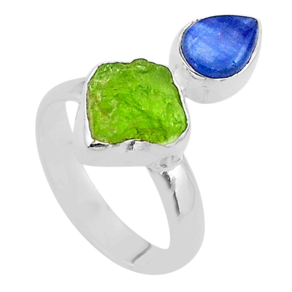 925 silver 7.97cts natural green peridot raw fancy kyanite ring size 7 t48943