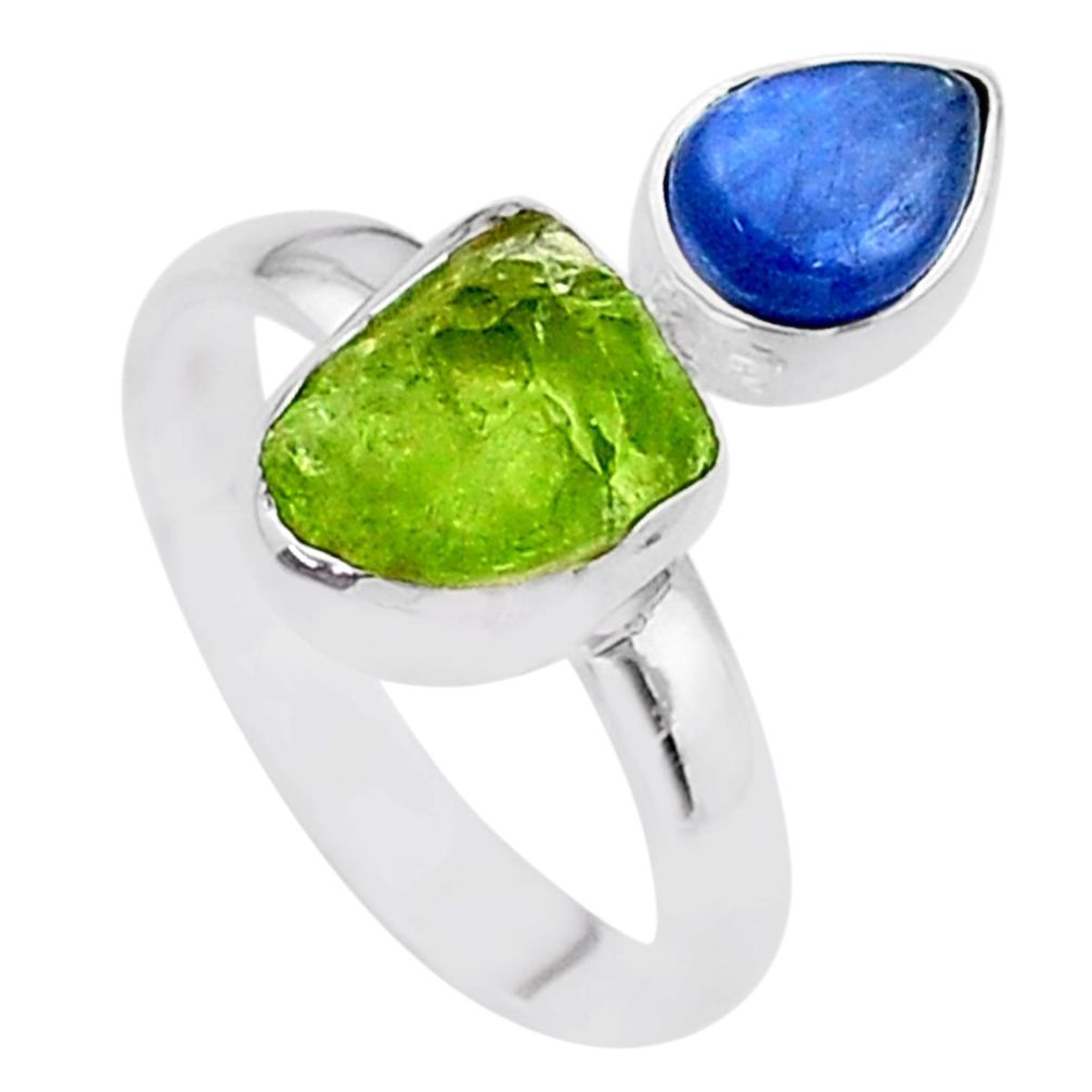 925 silver 8.21cts natural green peridot raw fancy kyanite ring size 9 t48954