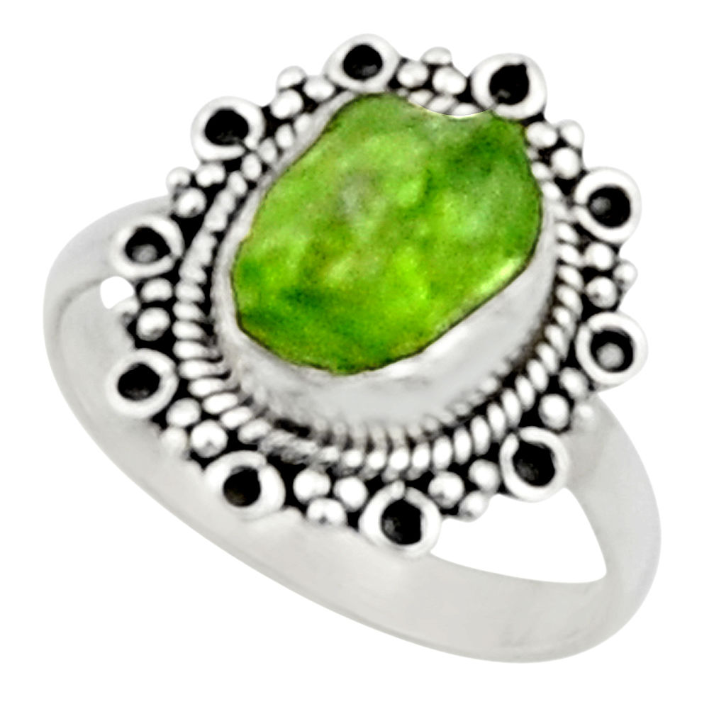 925 silver 4.22cts natural green peridot rough solitaire ring size 8.5 r52364