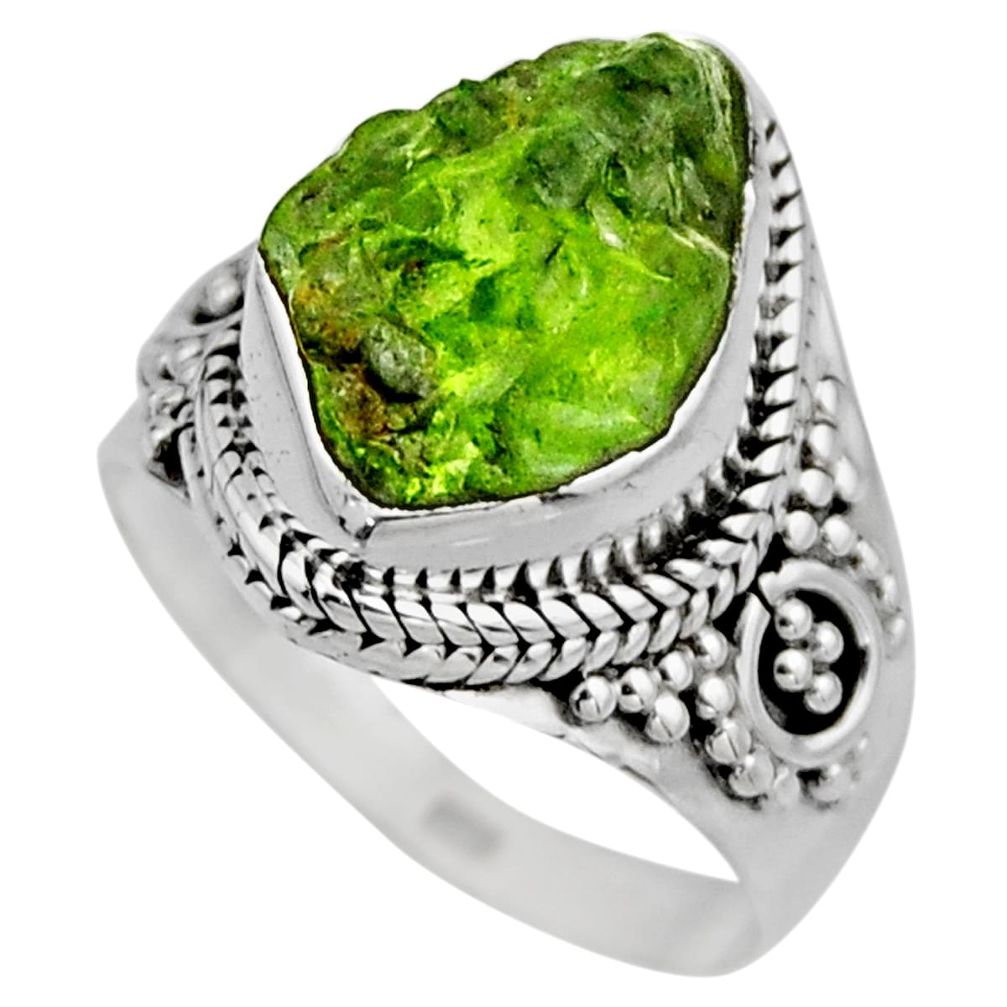 925 silver 5.87cts natural green peridot rough solitaire ring size 6.5 r53389