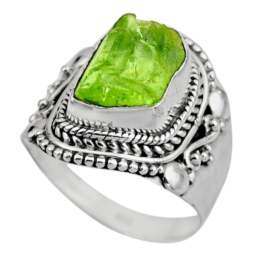 925 silver 5.93cts natural green peridot rough solitaire ring size 7.5 r53396