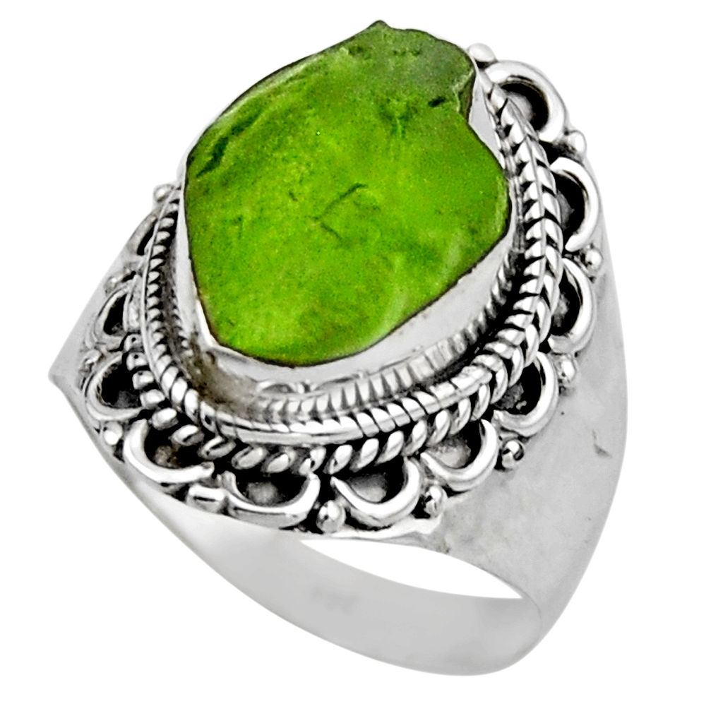 925 silver 6.31cts natural green peridot rough solitaire ring size 7.5 r53399