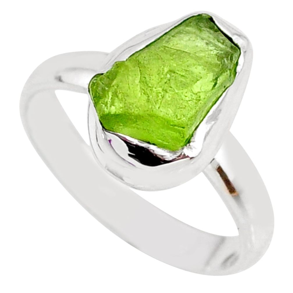 925 silver 5.43cts natural green peridot rough solitaire ring size 7.5 r64065