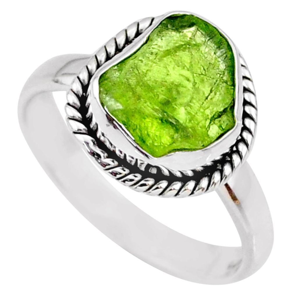 925 silver 6.39cts natural green peridot rough solitaire ring size 8.5 r64090