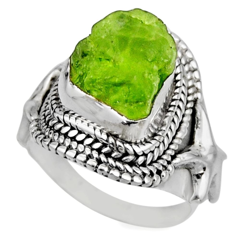 925 silver 6.20cts natural green peridot rough solitaire ring size 6 r53393