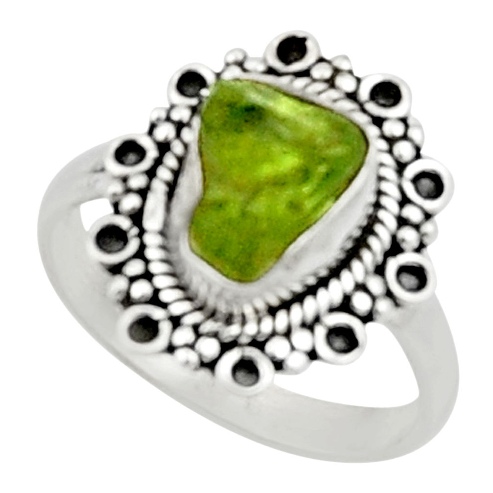 925 silver 3.93cts natural green peridot rough solitaire ring size 7 r52384