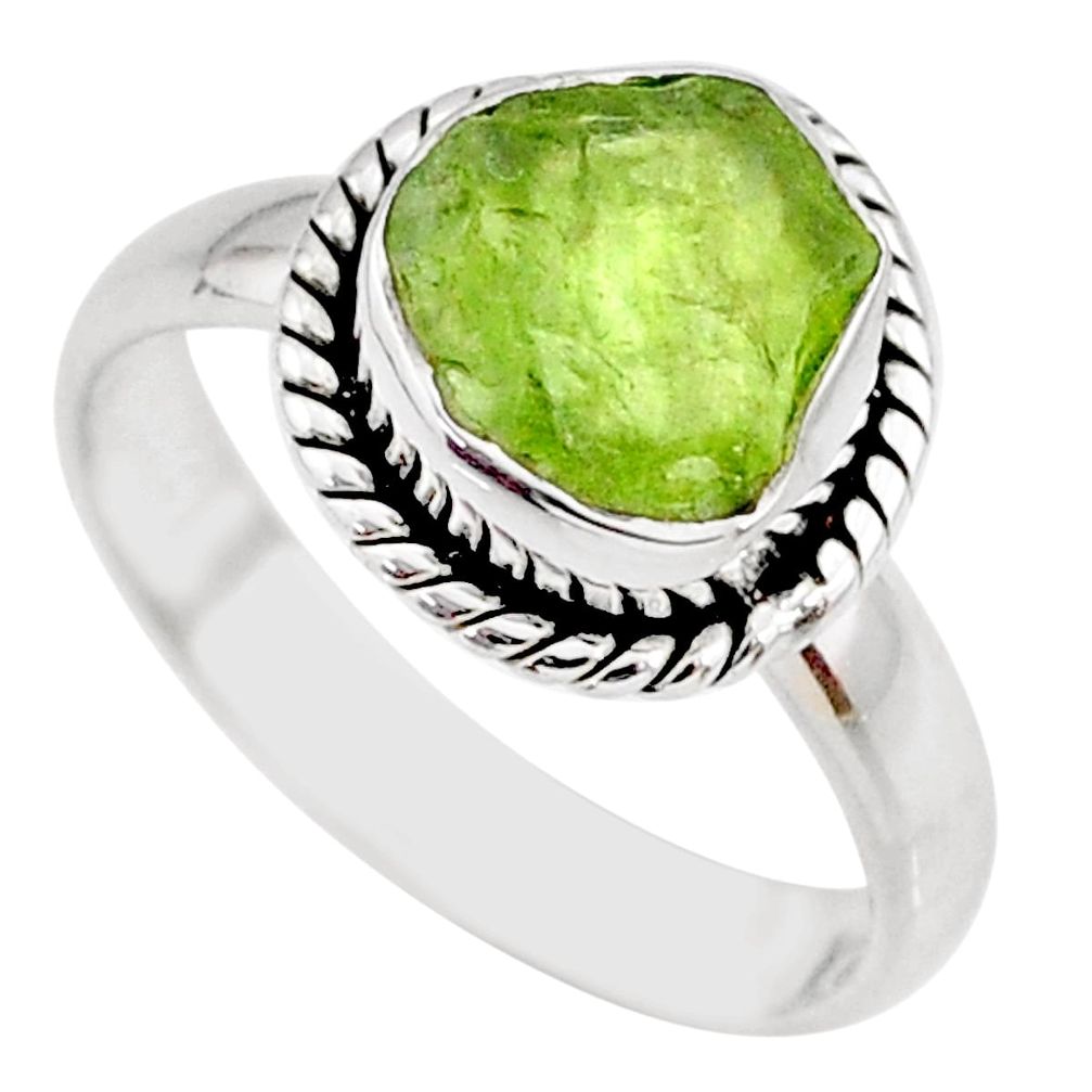 925 silver 5.43cts natural green peridot rough solitaire ring size 7 r64080