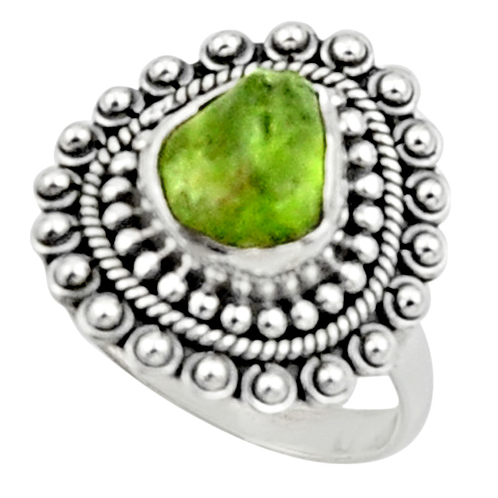 925 silver 4.55cts natural green peridot rough solitaire ring size 8 r52380