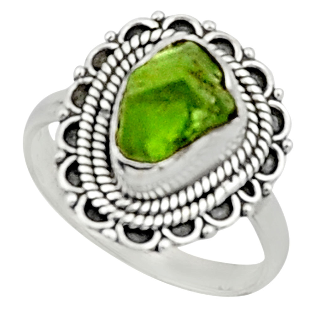 925 silver 4.34cts natural green peridot rough solitaire ring size 9 r52400