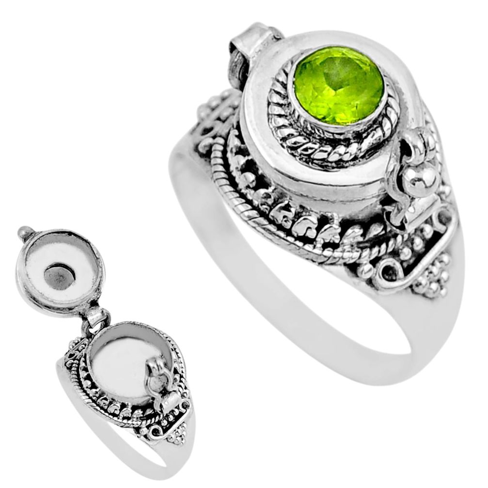 925 silver 0.78cts natural green peridot round poison box ring size 8.5 y44608