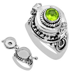 925 silver 0.80cts natural green peridot round poison box ring size 6.5 y44651