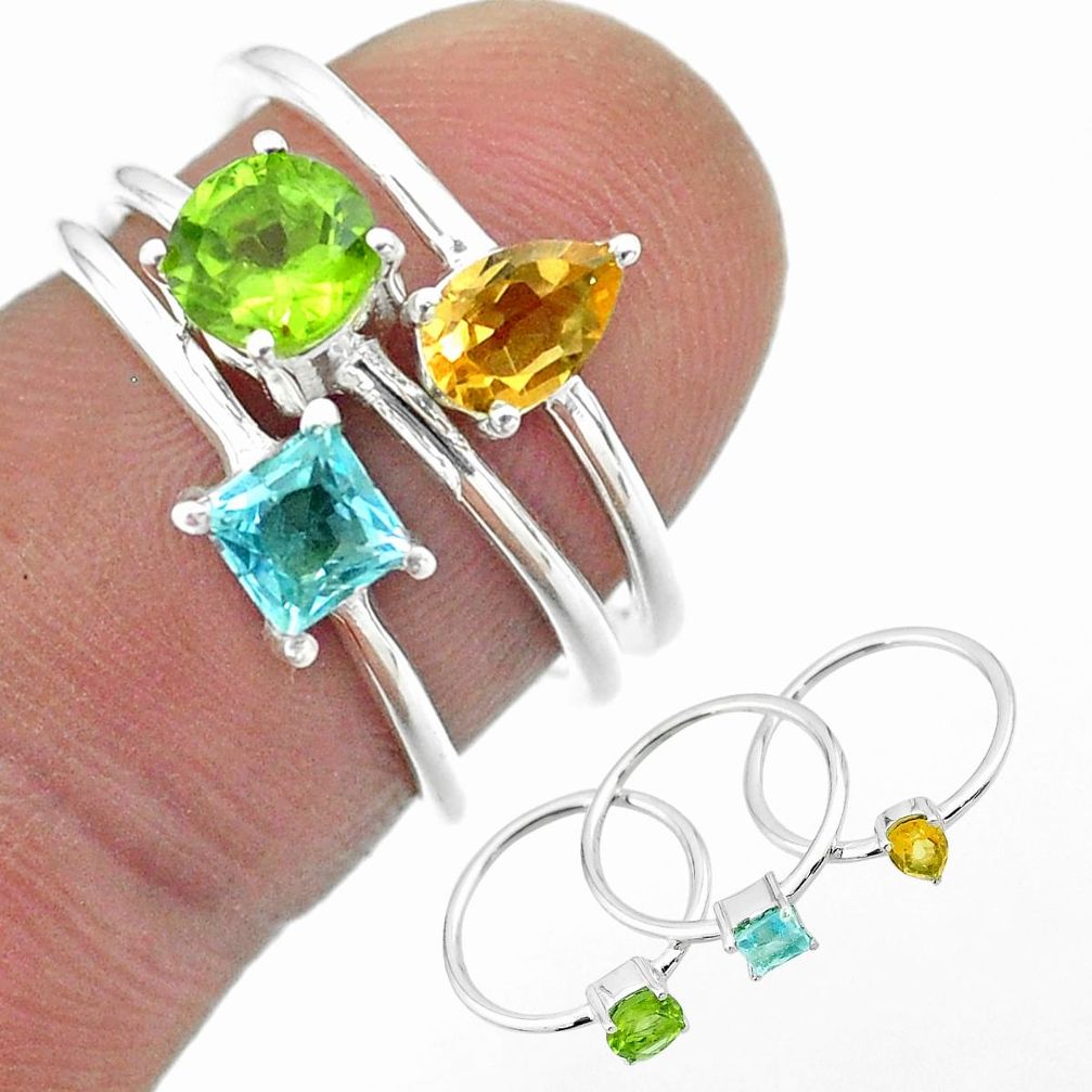 925 silver 2.97cts natural green peridot topaz citrine 3 rings size 6 t51046