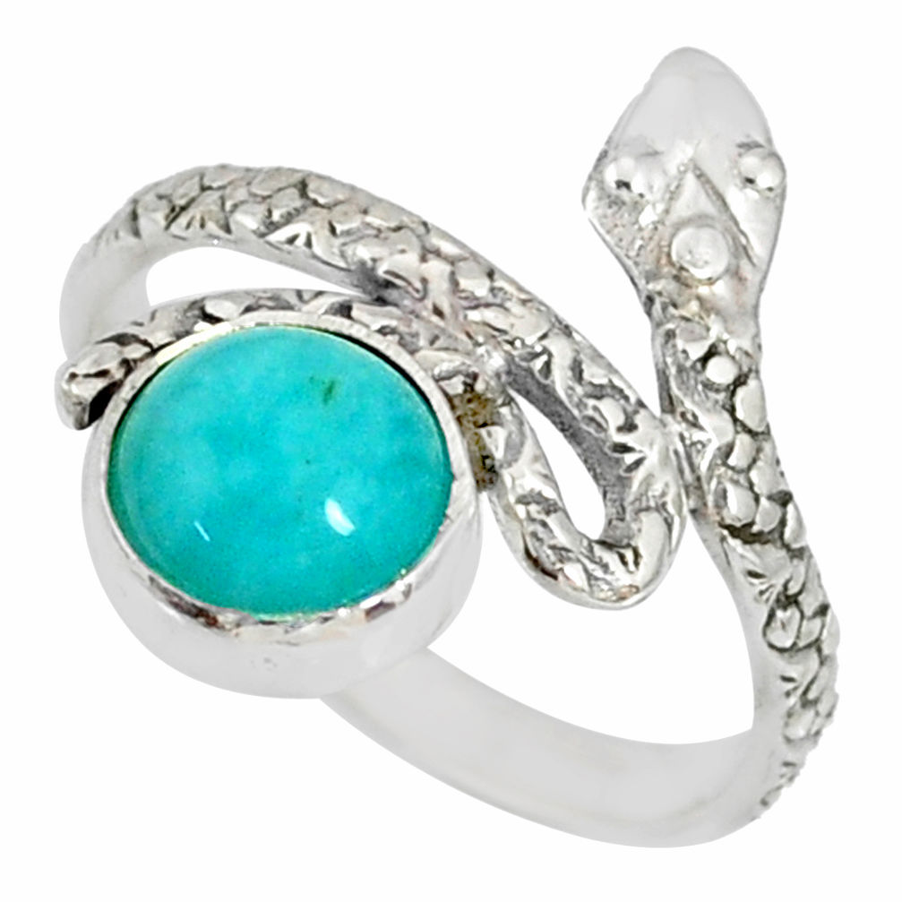 925 silver 3.26cts natural green peruvian amazonite snake ring size 7.5 r78663