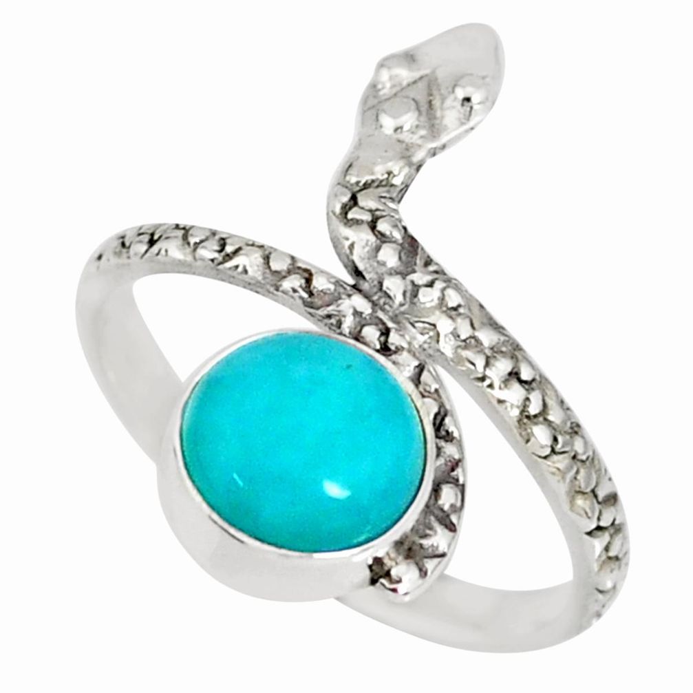925 silver 3.13cts natural green peruvian amazonite snake ring size 8.5 r78665