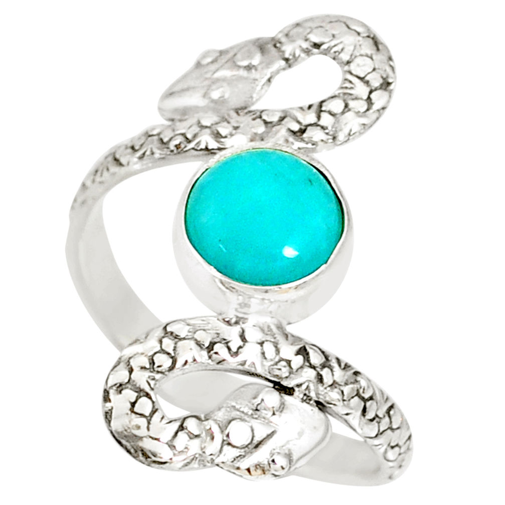 925 silver 3.19cts natural green peruvian amazonite snake ring size 10 r78727
