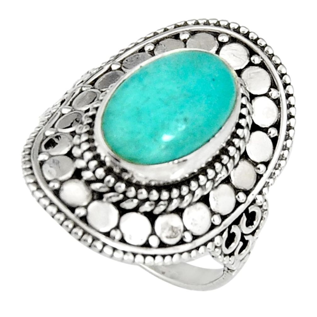 925 silver 4.38cts natural green peruvian amazonite solitaire ring size 7 r19525