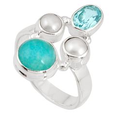 Clearance Sale- 925 silver 7.04cts natural green peruvian amazonite topaz ring size 7.5 p90773