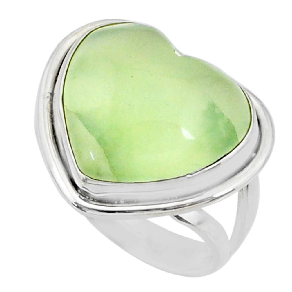 925 silver 14.26cts natural green prehnite heart solitaire ring size 7.5 r72778