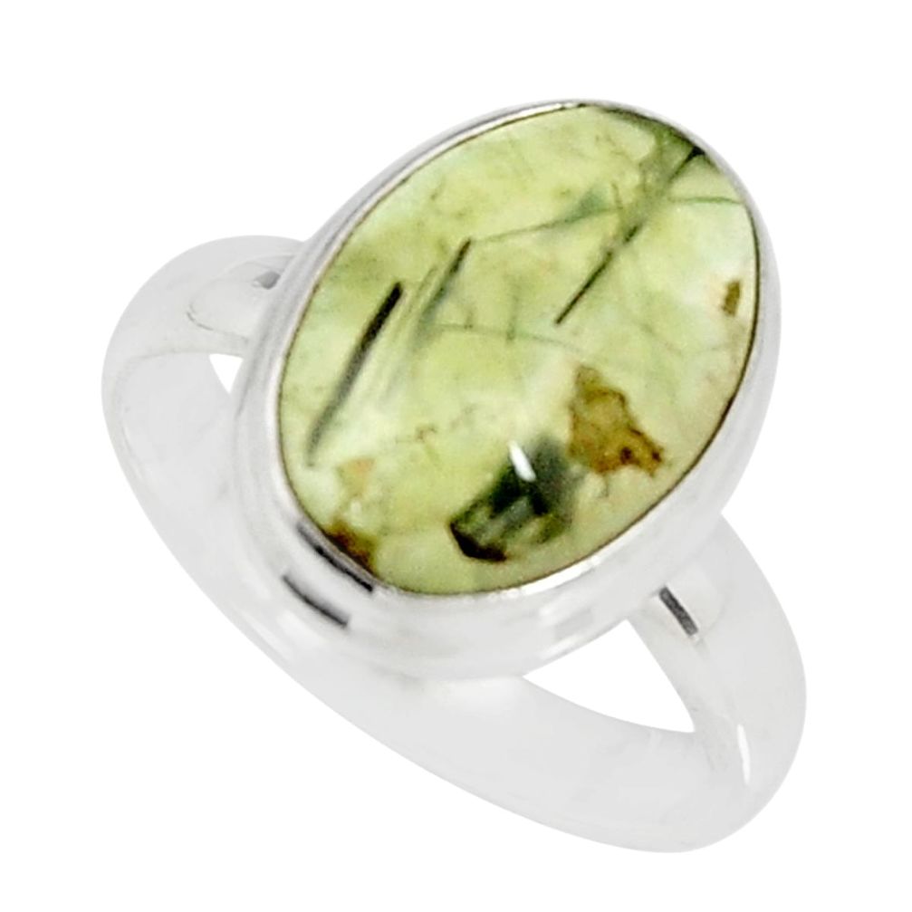 925 silver 6.02cts natural green prehnite oval solitaire ring size 7.5 r19419