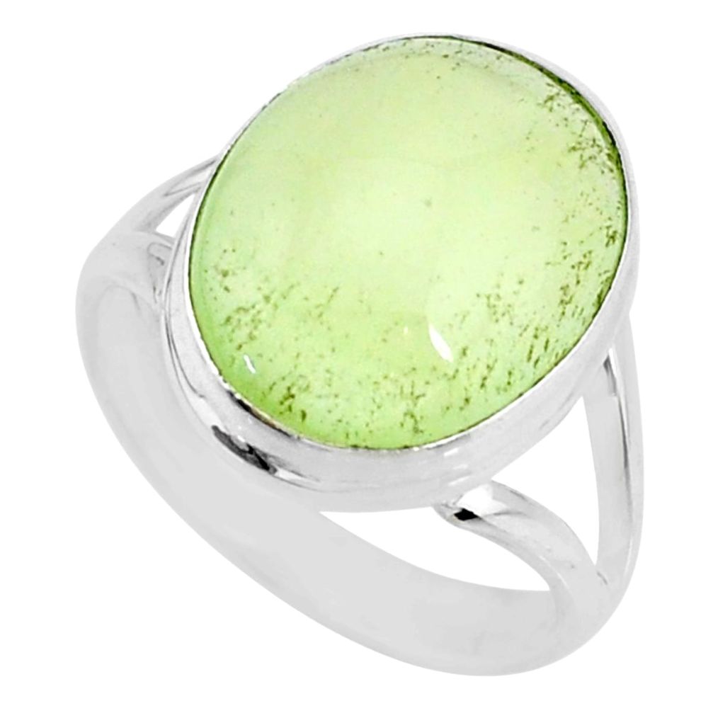 925 silver 12.36cts natural green prehnite oval solitaire ring size 8.5 r72763