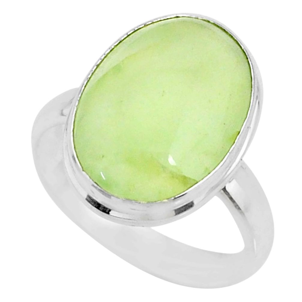 925 silver 11.21cts natural green prehnite oval solitaire ring size 8.5 r72786