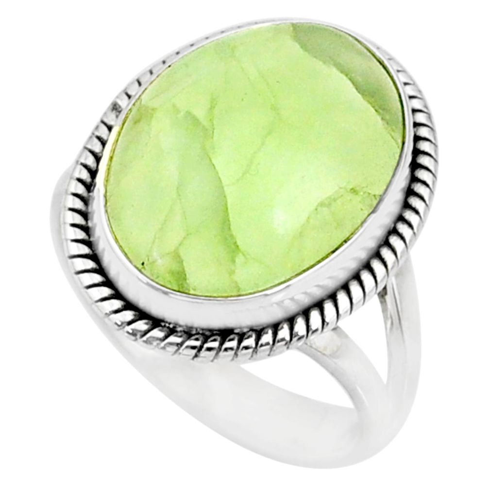 925 silver 10.60cts natural green prehnite oval solitaire ring size 7.5 r72803